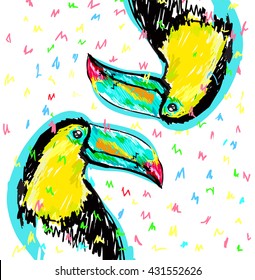 exotic bird vector illustration, cute bird, toucan vector illustration