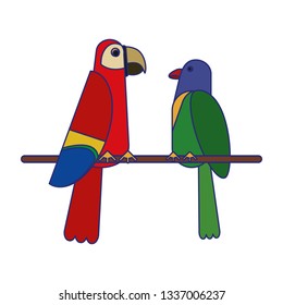 Exotic birds cartoons blue lines