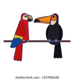 Exotic birds cartoons blue lines