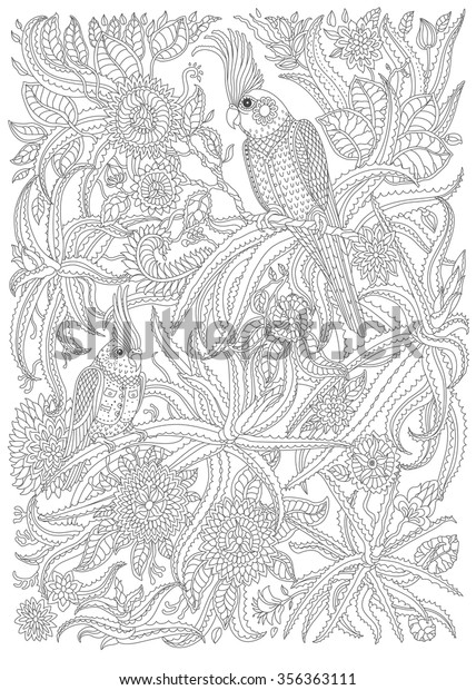 oiseaux exotiques avec des fleurs fantastiques image vectorielle de stock libre droits 356363111 artisanat la saint valentin pour les enfants coloriages