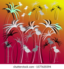 exotic birds in the forest. abstract vector illustration.