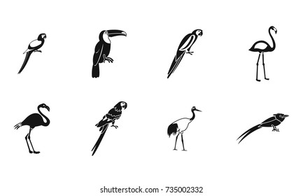 Exotic birds icon set. Simple set of exotic birds vector icons for web design isolated on white background