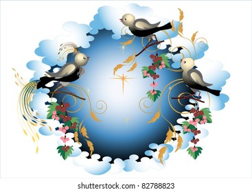 Exotic birds on the flowers