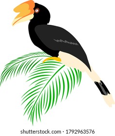 Exotic birds with tropical leaves. Tropical jungle foliage vector illustration. Summer beach design.