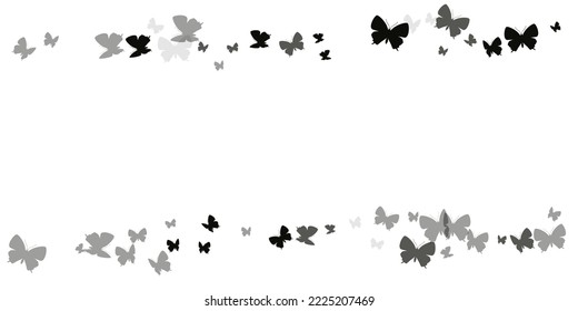 Exotic black butterflies flying vector illustration. Summer beautiful insects. Simple butterflies flying fantasy wallpaper. Tender wings moths graphic design. Fragile beings.