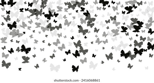 Exotic black butterflies isolated vector background. Summer little insects. Wild butterflies isolated children wallpaper. Delicate wings moths graphic design. Fragile creatures.