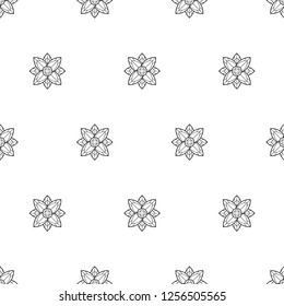 Exotic black and white floral mandala motif. Vintage allover vector pattern for adult colouring book, interior, wallpaper, fabric, textile, phone case. Eastern flower seamless geometric graphic design