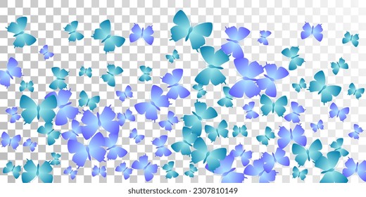 Exotic blue butterflies abstract vector illustration. Spring colorful moths. Fancy butterflies abstract fantasy background. Tender wings insects patten. Tropical creatures.