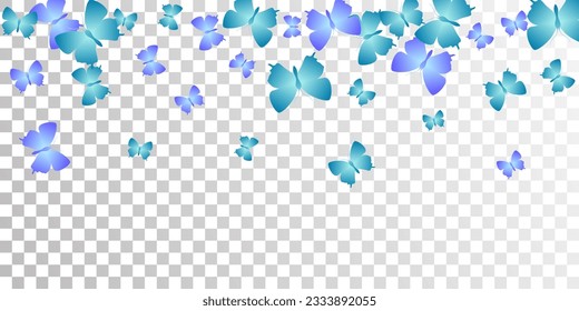 Exotic blue butterflies cartoon vector background. Spring little moths. Detailed butterflies cartoon dreamy illustration. Delicate wings insects graphic design. Fragile creatures.