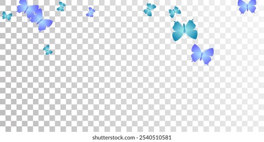 Exotic blue butterflies flying vector illustration. Spring cute insects. Wild butterflies flying children wallpaper. Delicate wings moths patten. Garden creatures.