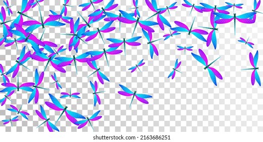 Exotic blue purple dragonfly cartoon vector background. Spring pretty damselflies. Wild dragonfly cartoon dreamy illustration. Tender wings insects patten. Nature beings