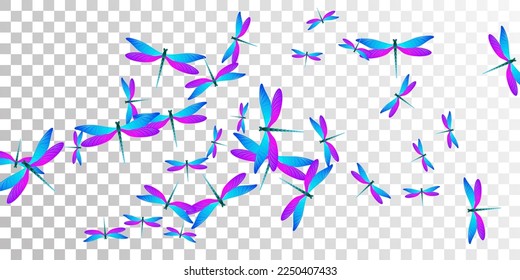 Exotic blue purple dragonfly cartoon vector illustration. Summer funny damselflies. Fancy dragonfly cartoon fantasy wallpaper. Sensitive wings insects patten. Tropical creatures