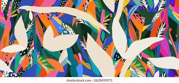 Exotic bohemian abstract pattern. Dynamic tropical print. Fashionable unique template for design. 