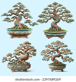 exotic bonsai tree The colors are natural. that applies the delicacy of Thai patterns It fits seamlessly into a realistic shape. white background