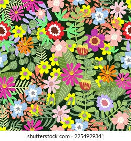 Exotisches, nahtloses Muster mit abstrakten Blättern. Nahtloser Blumendruck mit Motiven. Vintage-Textilkollektion