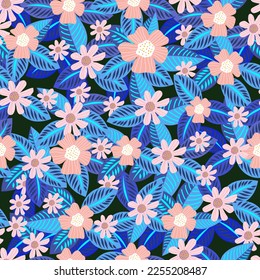Exotic Bortanical seamless pattern with abstract leaves. Seamless floral print with motifs style. Vintage textile collection