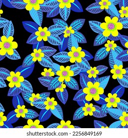 Exotic Bortanical seamless pattern with abstract leaves. Seamless floral print with motifs style. Vintage textile collection