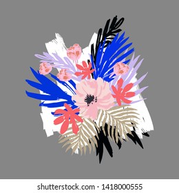 Exotic Bouquet Card . Contemporary Print 