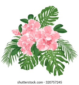 Exotic bouquet with pink azaleas. Botanical vector illustration.