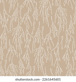 exotic branches seamless pattern. Natural tropical background with chamedorea leaves. Hand drawing in ink, outline