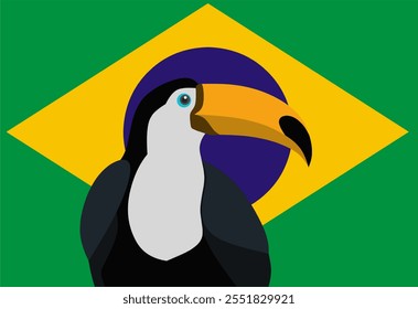 Exotic brazilian toucan, ramphastos toco is the biggest species of its kind. It's also the well known toucan species. Flat vector illustration.