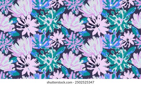 Exotic Brush mark Summer Tropical Floral seamless pattern. Will be fine for textile or manufacturing, wallpapers, print, gift wrap and scrapbooking.	