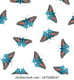 Exotic butterflies adorable seamless pattern. Textile print with flying insect. Tropical butterflies vector wallpaper. Summer children fashion seamless pattern. Holiday design. 