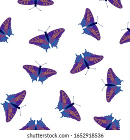 Exotic butterflies bright seamless pattern. Textile print with flying insect. Tropical butterflies vector background. Summer girlish fashion seamless pattern. Holiday design. 