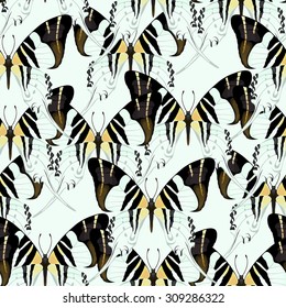 Exotic butterflies collection. Vector seamless pattern