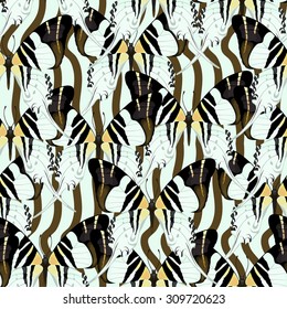 Exotic butterflies collection. Vector seamless pattern