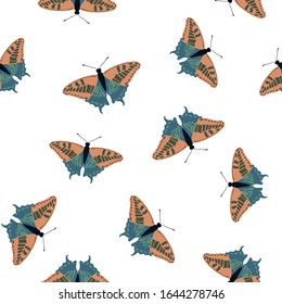 Exotic butterflies cute seamless pattern. Textile print with flying insect. Tropical butterflies vector background. Summer girly fashion seamless pattern. Holiday design. 