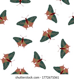 Exotic butterflies decorative seamless pattern. Textile print with flying insect. Tropical butterflies vector background. Summer children fashion seamless pattern. Holiday design. 