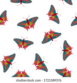 Exotic butterflies delicate seamless pattern. Textile print with flying insect. Tropical butterflies vector background. Summer girlish fashion seamless pattern. Holiday design. 