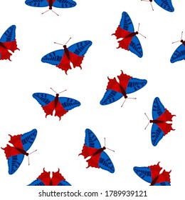 Exotic butterflies doodle seamless pattern. Fabric print with flying insect. Tropical butterflies vector wallpaper. Summer kids fashion seamless pattern. Spring fantasy design. 