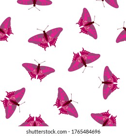 Exotic butterflies simple seamless pattern. Textile print with flying insect. Tropical butterflies vector illustration. Summer children fashion seamless pattern. Holiday design. 