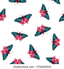 Exotic butterflies trendy seamless pattern. Textile print with flying insect. Tropical butterflies vector wrapper. Summer kids fashion seamless pattern. Spring fantasy design. 