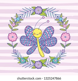exotic butterfly with flowers and branches leaves