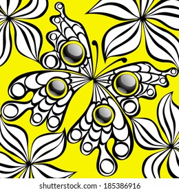 Exotic butterfly on a yellow background