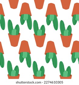 Exotic cacti hand drawn pattern. Colorful print is great for textiles. Botanical plants. Fabric wrapping wallpaper for gift. Vector illustration in cartoon flat style isolated on white background.