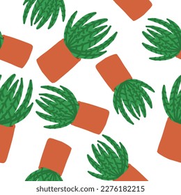 Exotic cacti hand drawn pattern. Colorful print is great for textiles. Botanical plants. Fabric wrapping wallpaper for gift. Vector illustration in cartoon flat style isolated on white background.