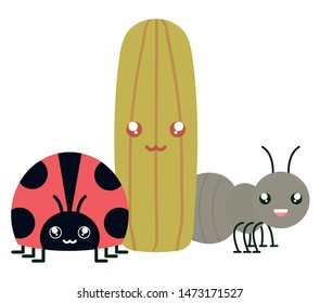 exotic cactu with ant and ladybug kawaii characters