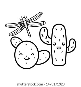 exotic cactu with dragon fly kawaii character