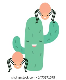 exotic cactu with little spider kawaii character