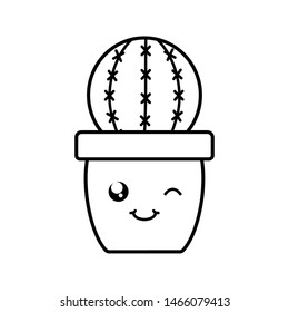 exotic cactu plant in ceramic pot kawaii character