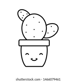 exotic cactu plant in ceramic pot kawaii character