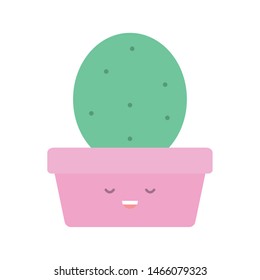 exotic cactu plant in square ceramic pot kawaii character