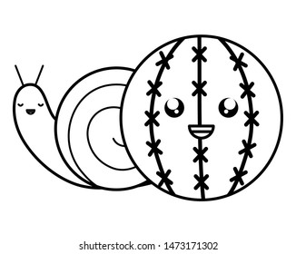 exotic cactu with snail kawaii character