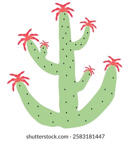 Exotic cactus on white isolated background. Desert plant. Succulent. Green and red colors. One element for your layouts, postcards, and stickers. Prickly cute natural creation of nature.