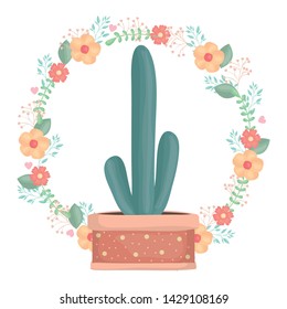 exotic cactus plant in ceramic pot with floral crown