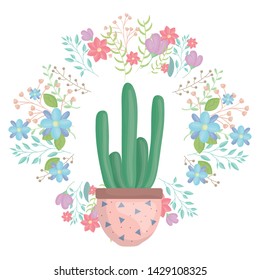 exotic cactus plant in ceramic pot with floral crown